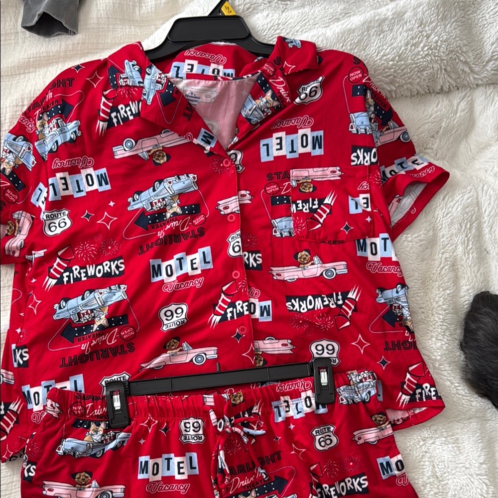 Red Vintage Car Print Pajama Set